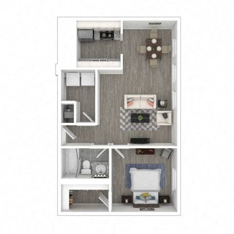 Floor plan for 1 bed, 1 bath, 625 sqft